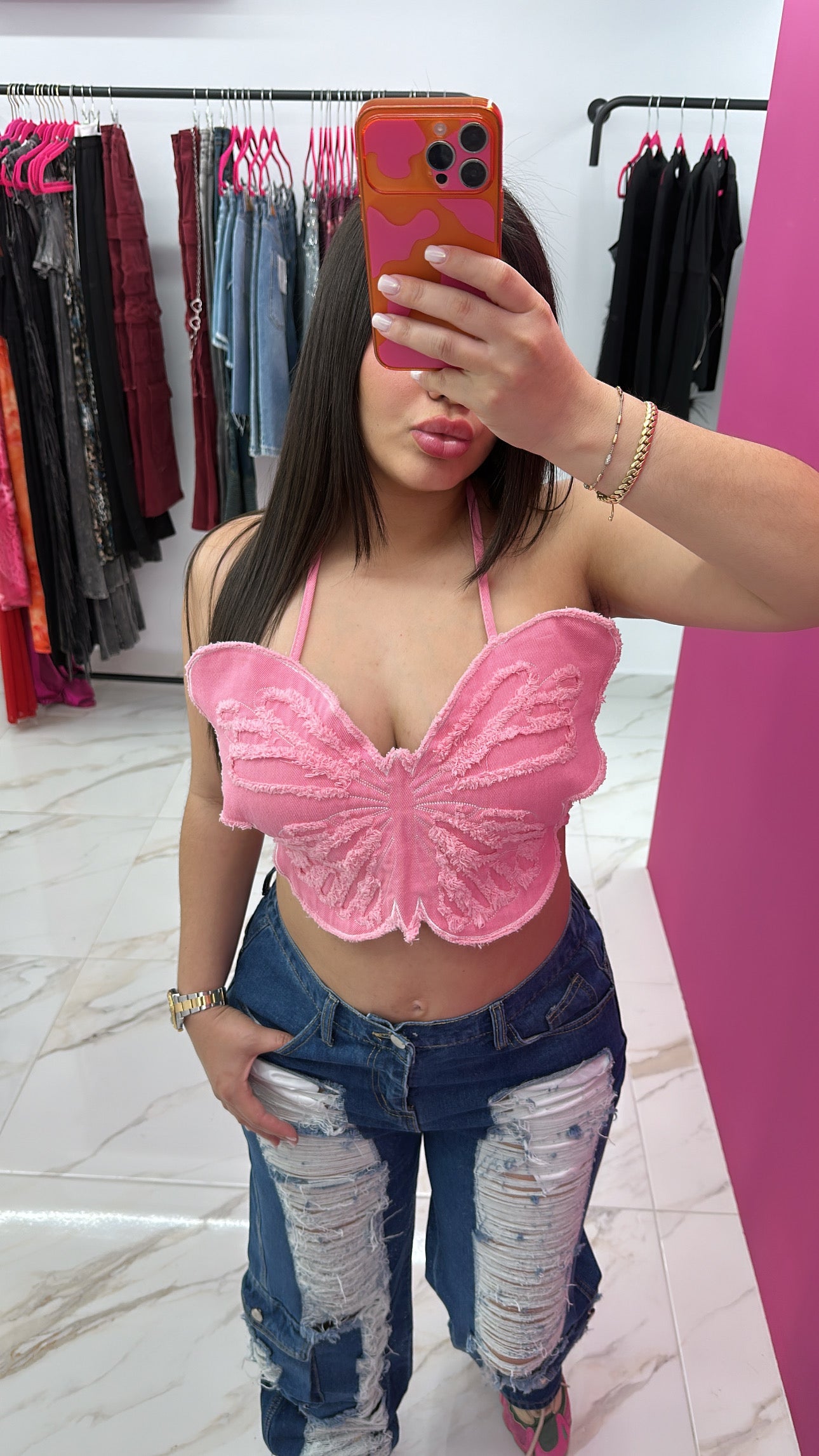 Pink Butterfly Top