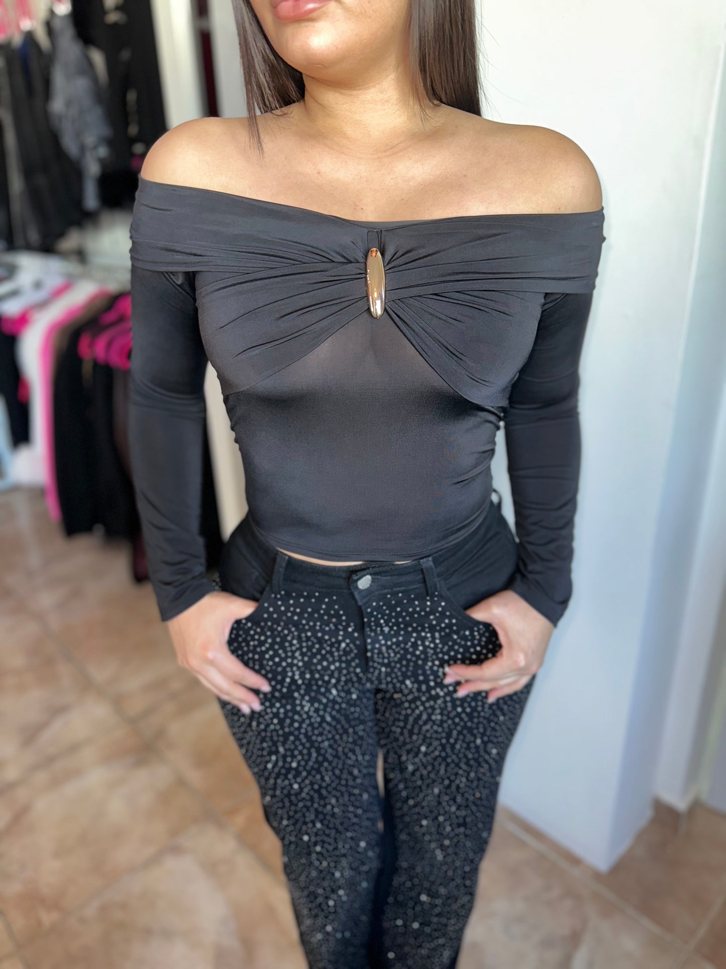 Off Shoulder Black Top
