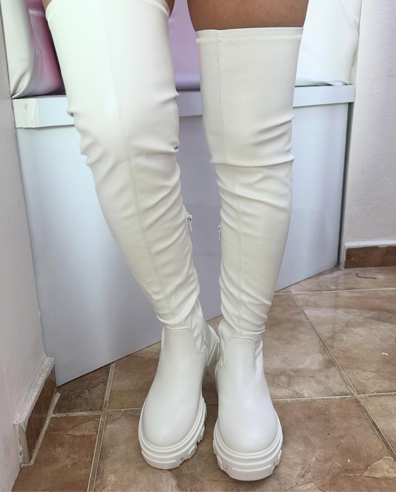 Knee High White Boots