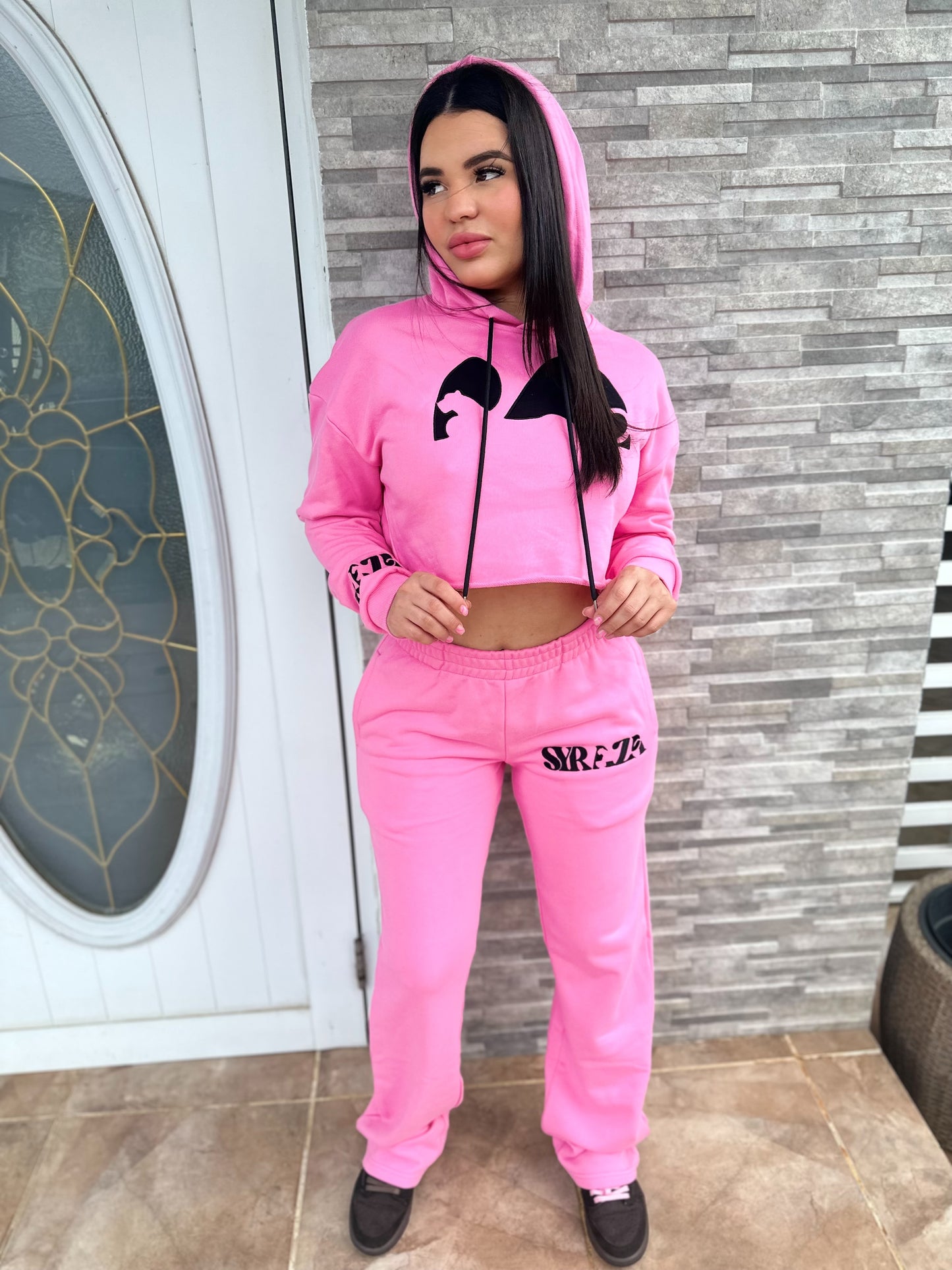 Girlys Pink Hooded Crop Set