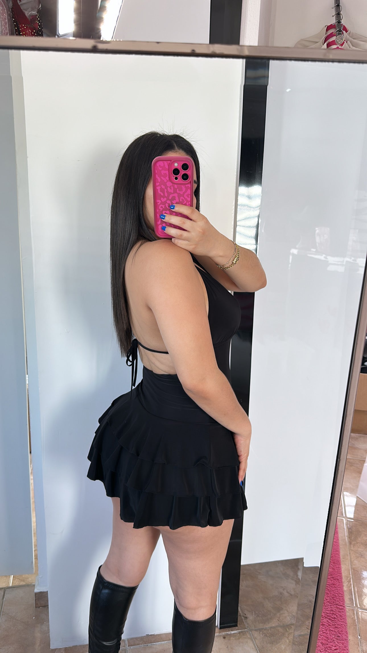 Ruffled Mini Black Dress