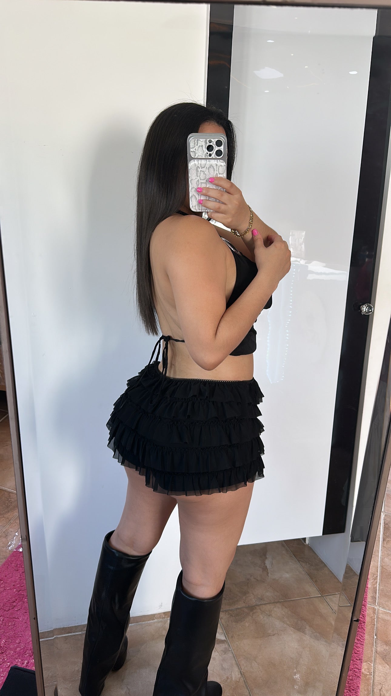 Black Ruffle Short Set
