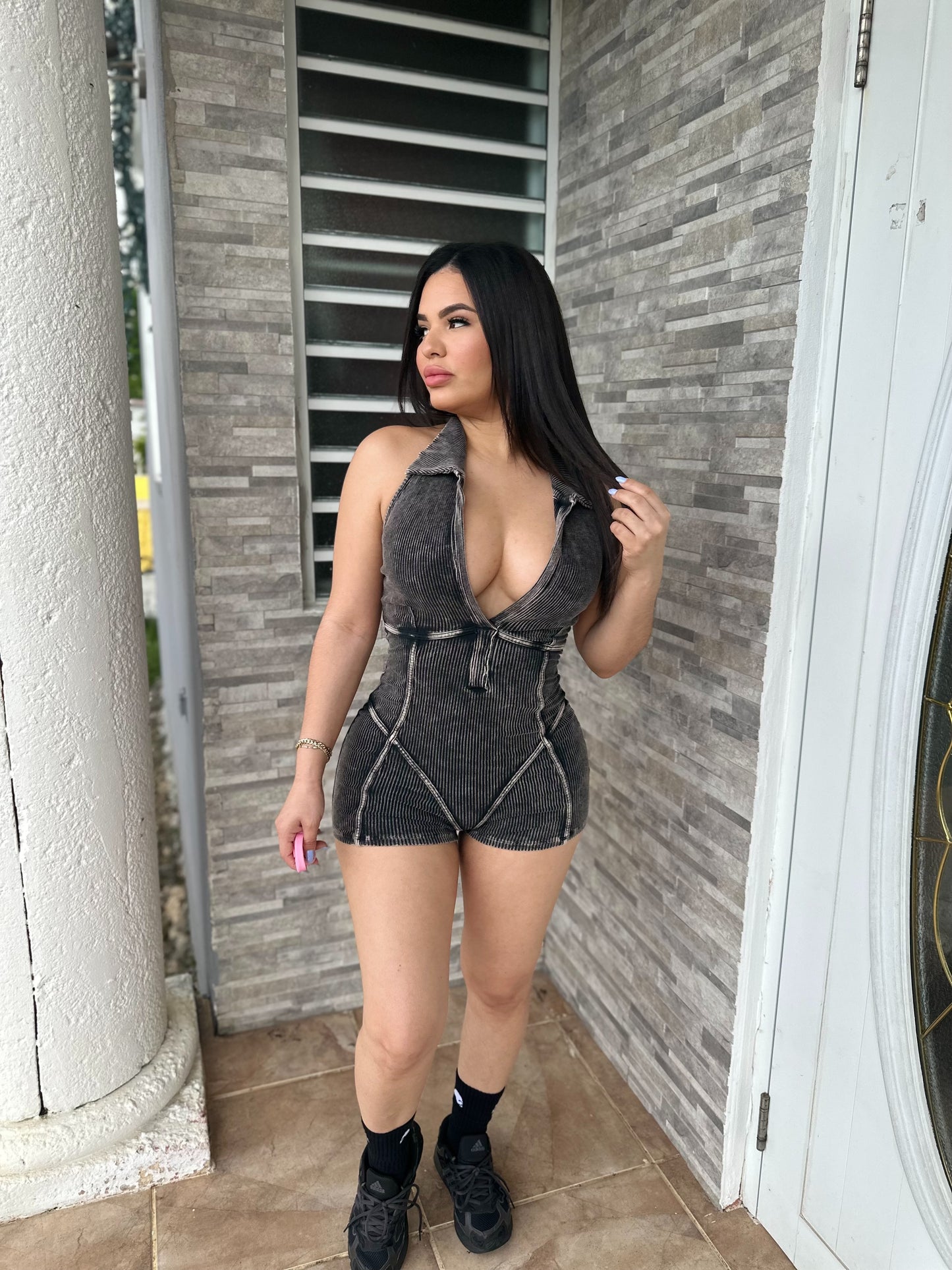 Acid Black Halter Romper