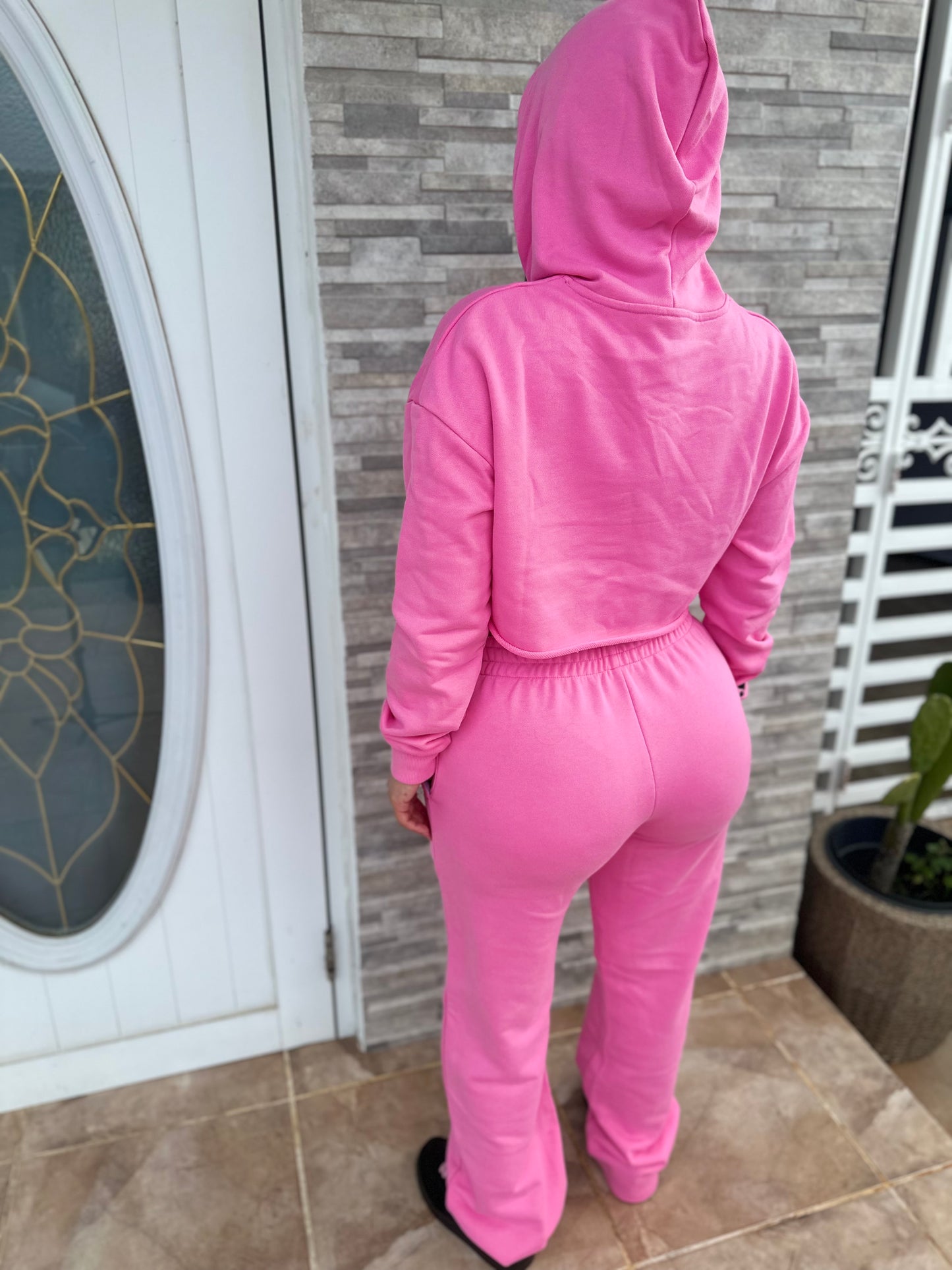 Girlys Pink Hooded Crop Set