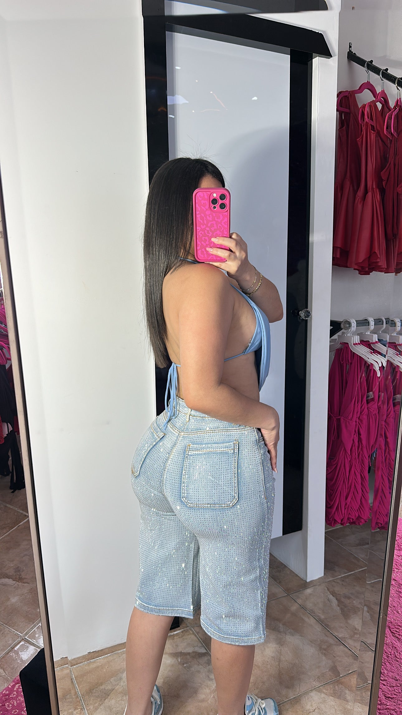 Rhinestone Light Denim Jorts