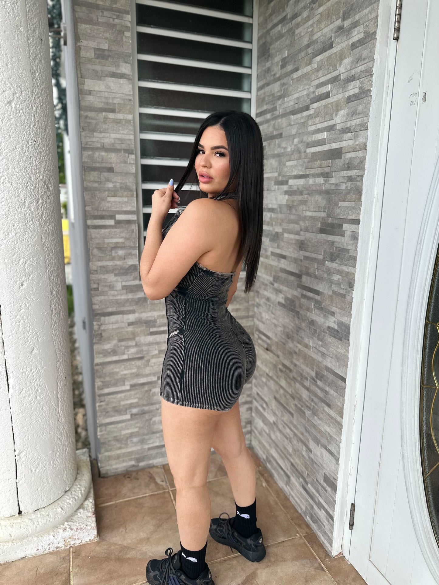 Acid Black Halter Romper