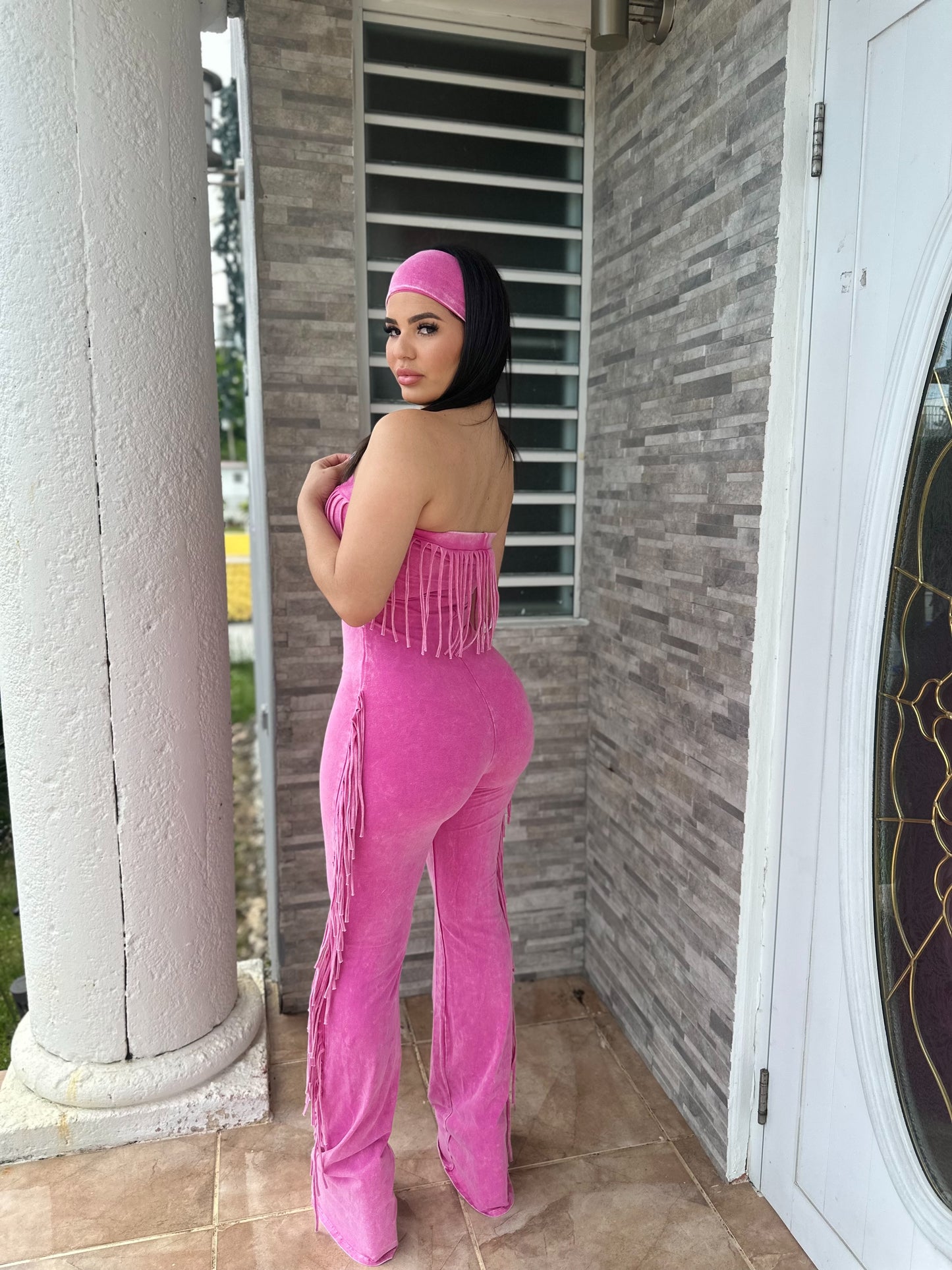 Pinkish Fringe Mineral Jumpsuit