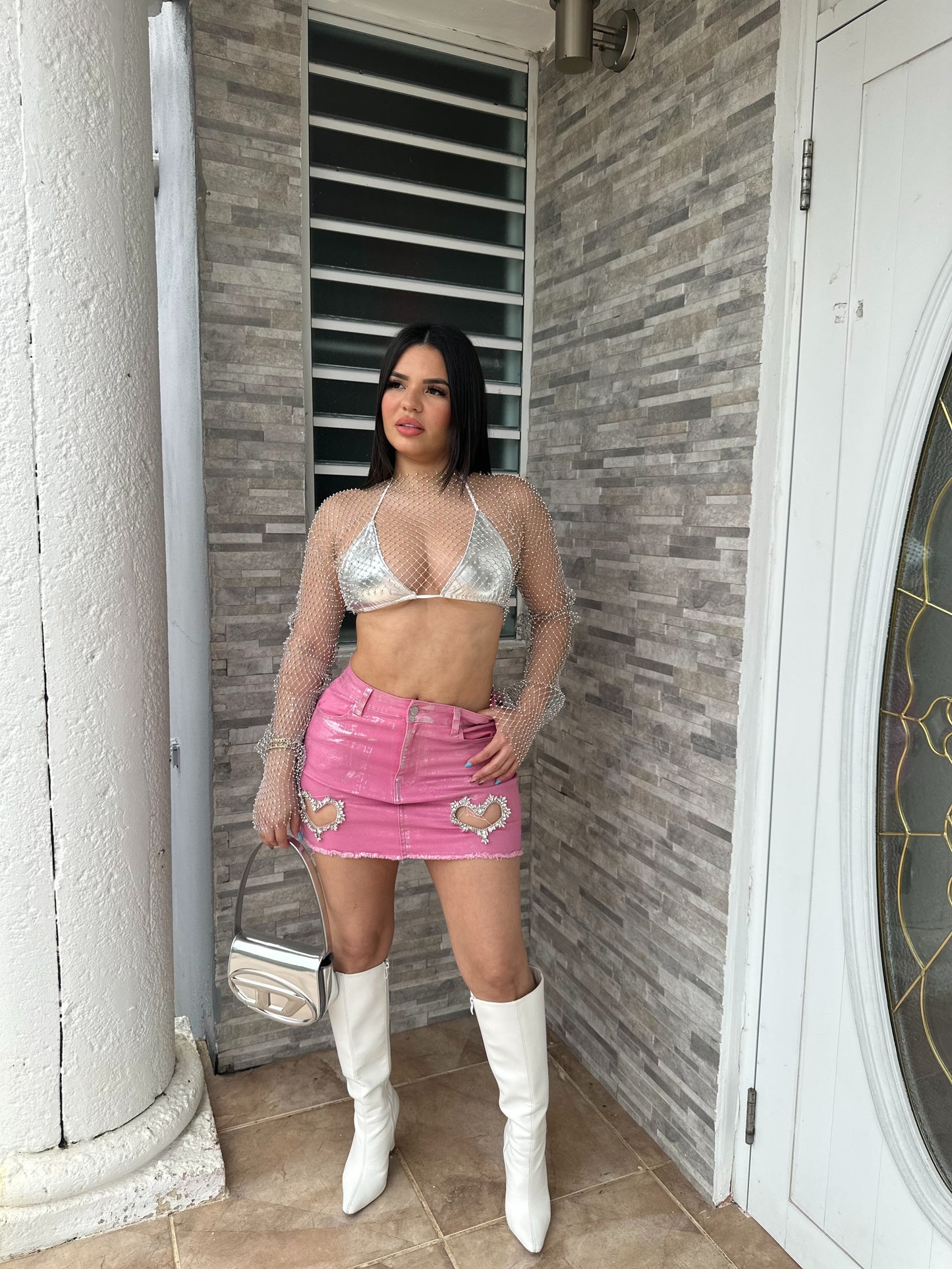 Silver Fishnet Crop Top