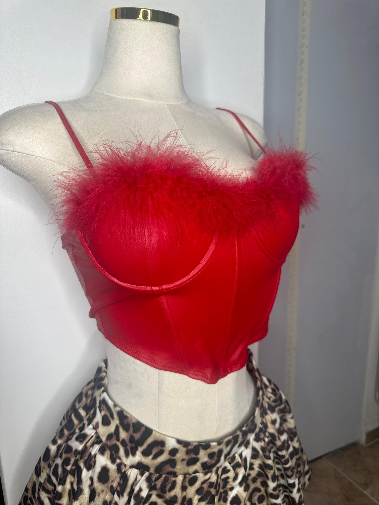 Red Leather & Feather Top