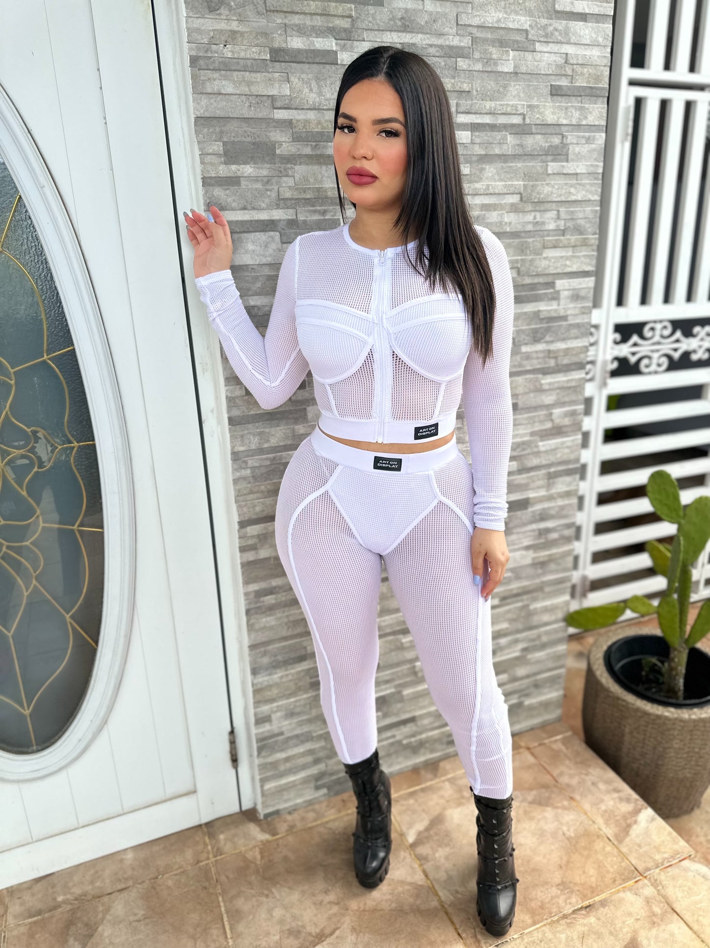 White Mesh Pant Set