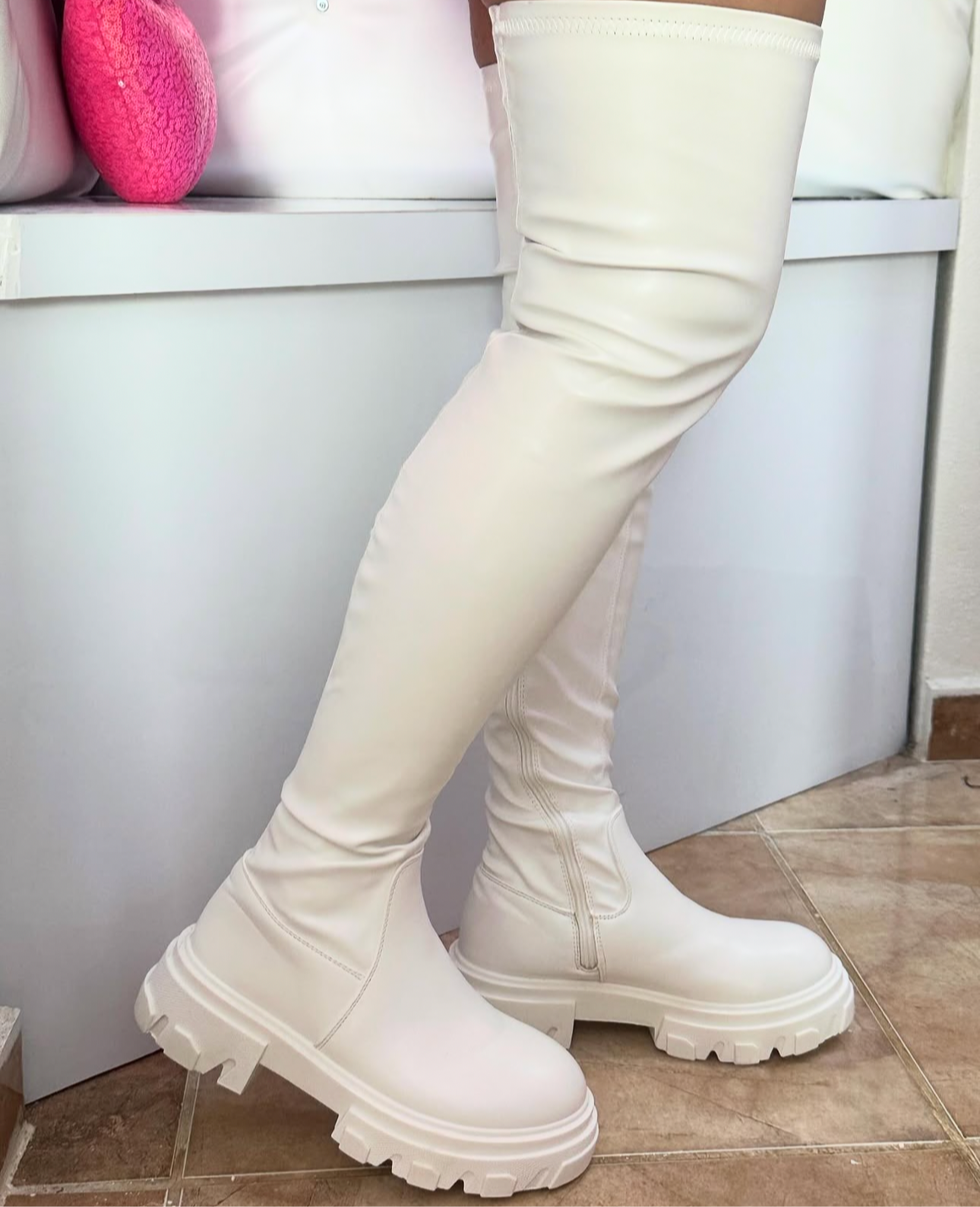 Knee High White Boots