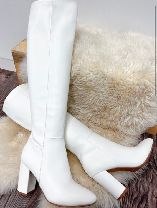 White Knee High Boots