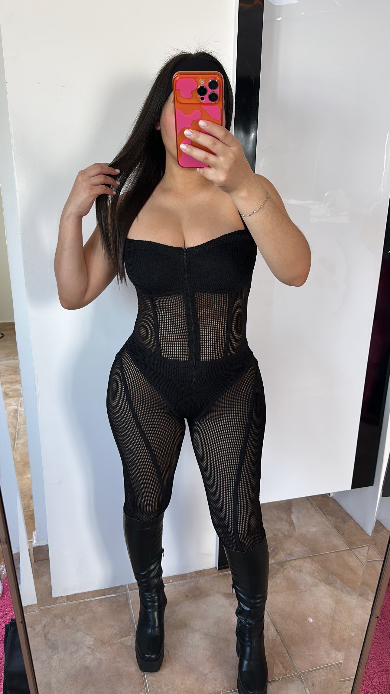 Black Mesh Jumpsuit