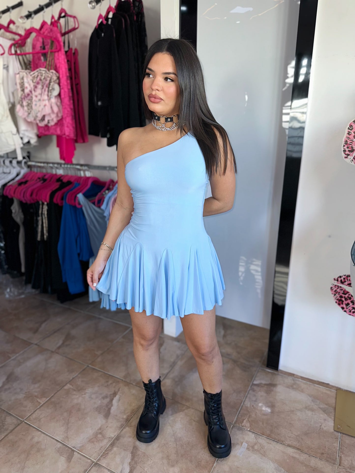 Light Blue One Shoulder Dress