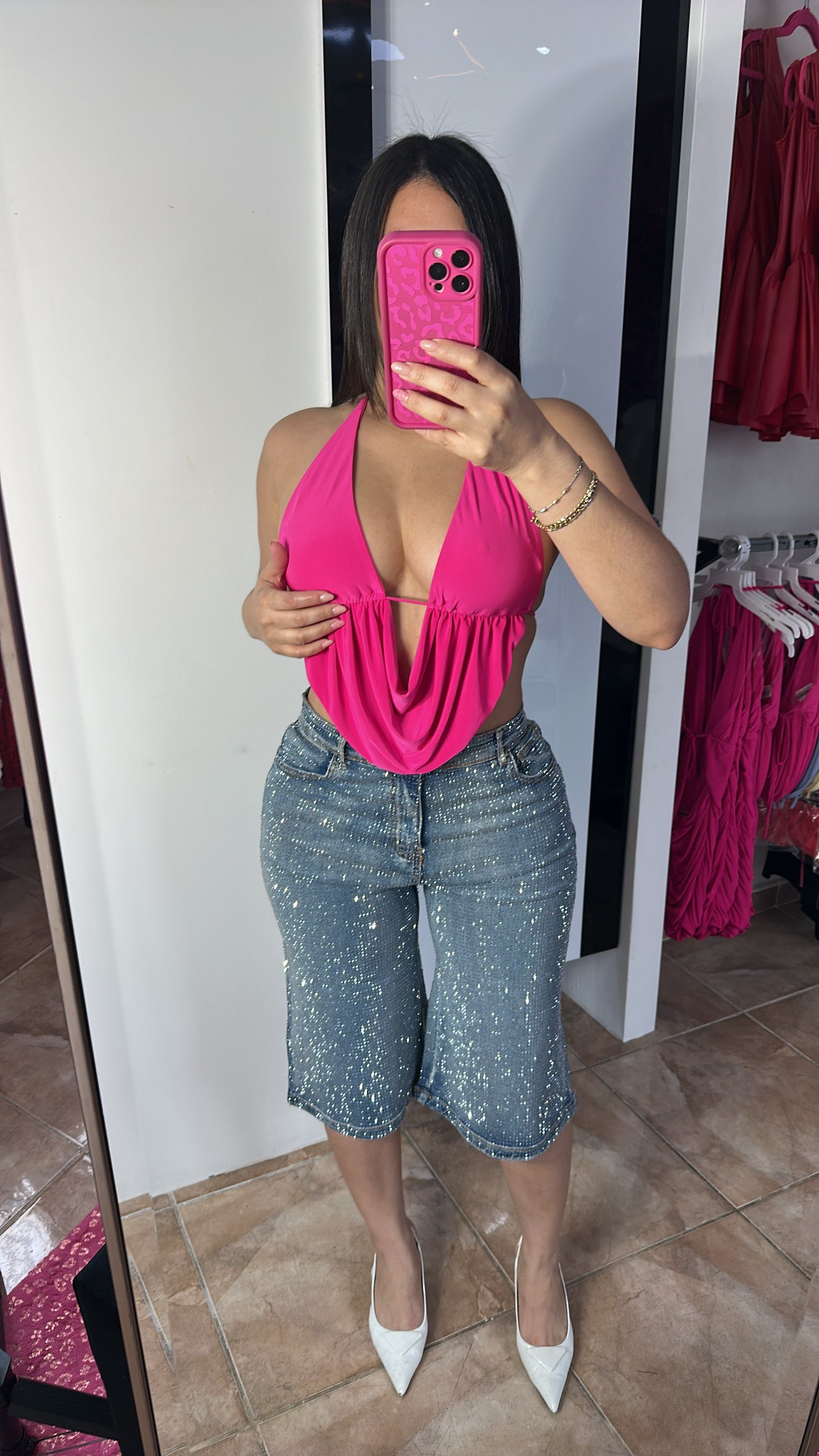 Rhinestone Medium Denim Jorts