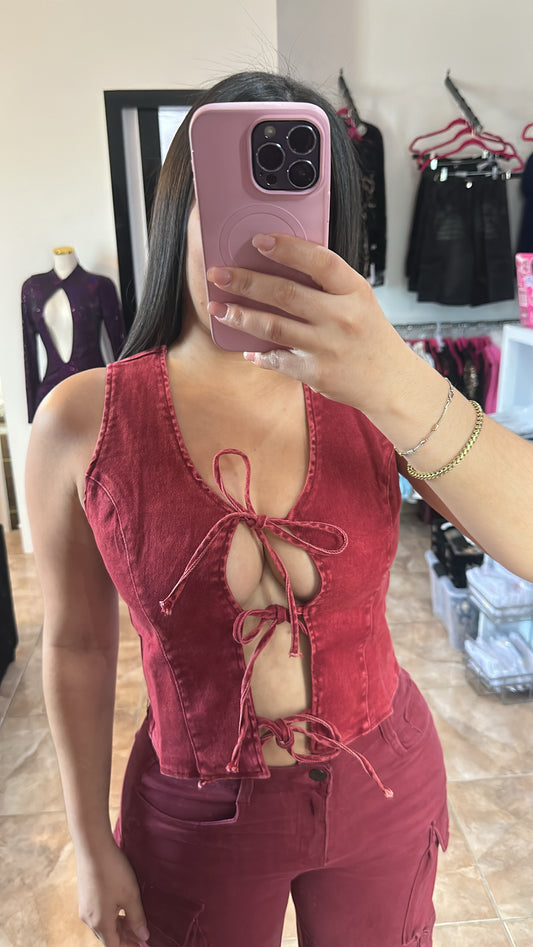 Deep Red Denim Top