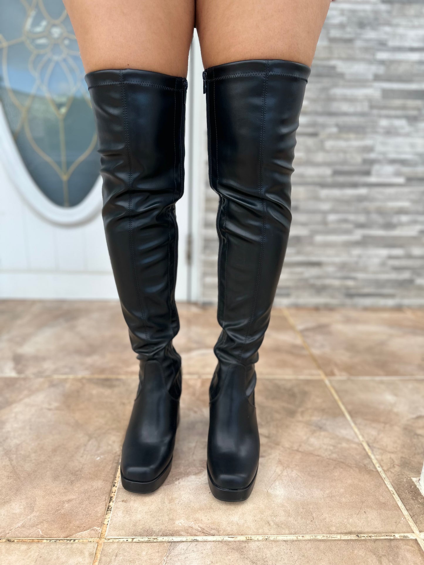Black Leather Knee High Boots