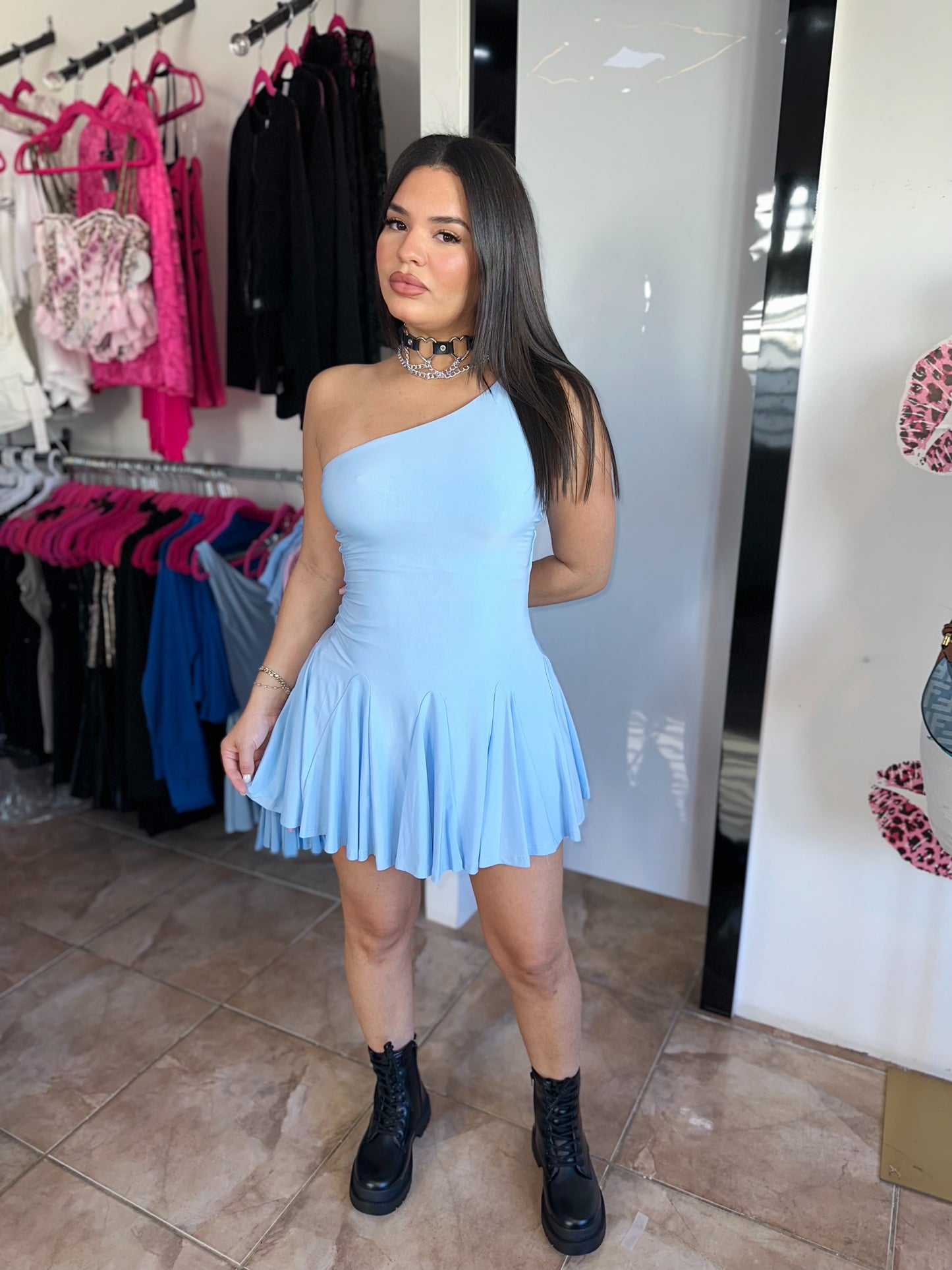 Light Blue One Shoulder Dress