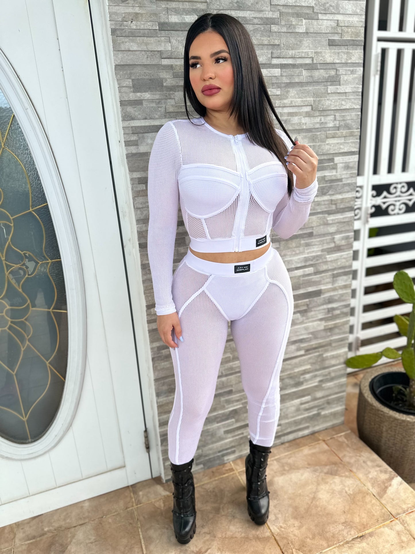 White Mesh Pant Set