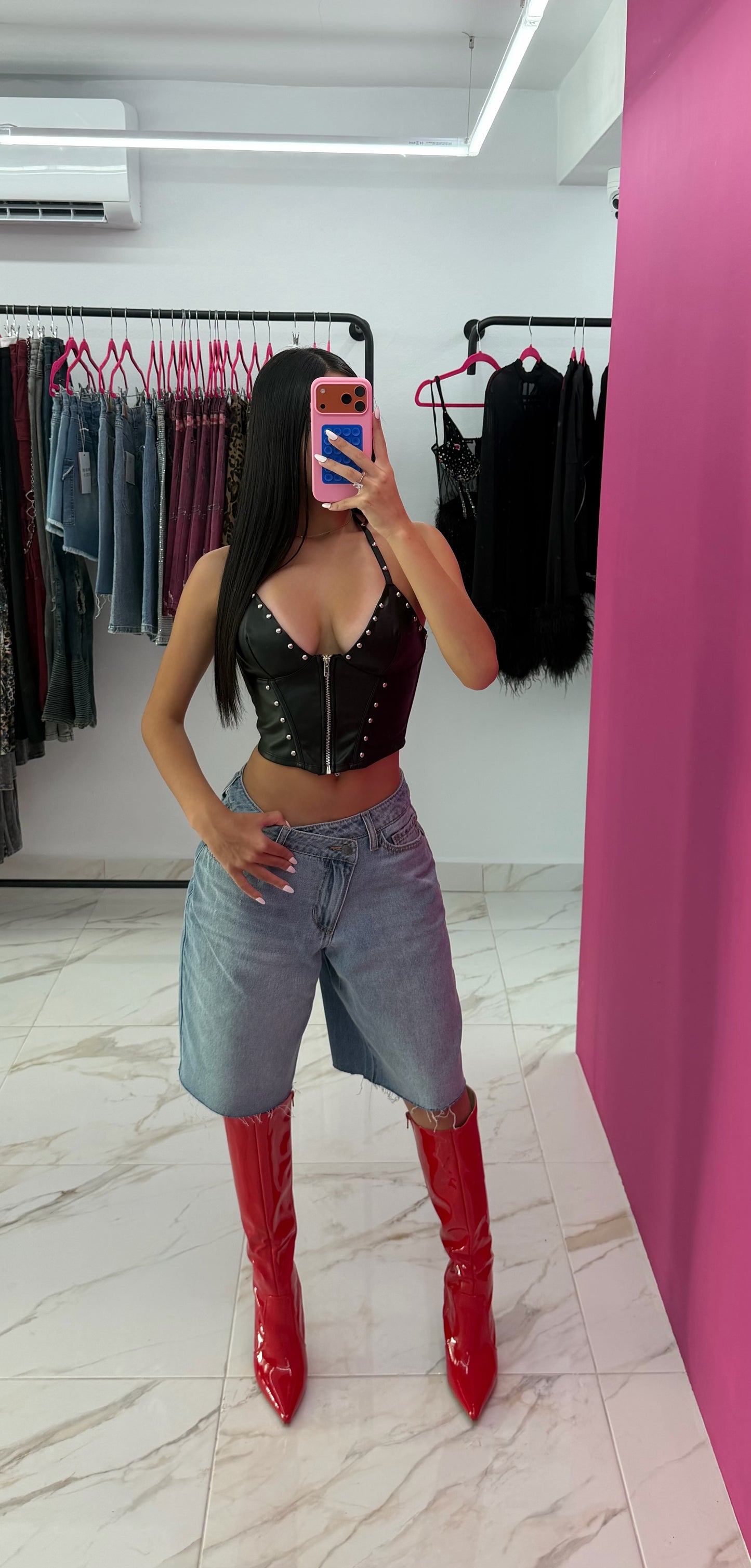 Leather Stud Black Top