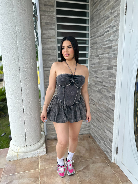 Black Mineral Romper Dress