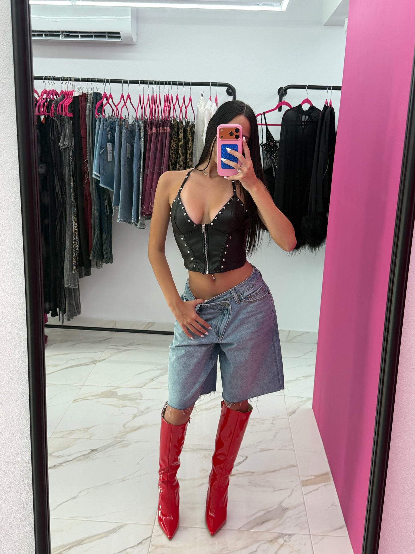 Leather Stud Black Top