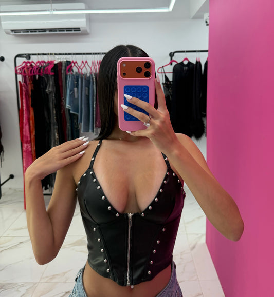 Leather Stud Black Top