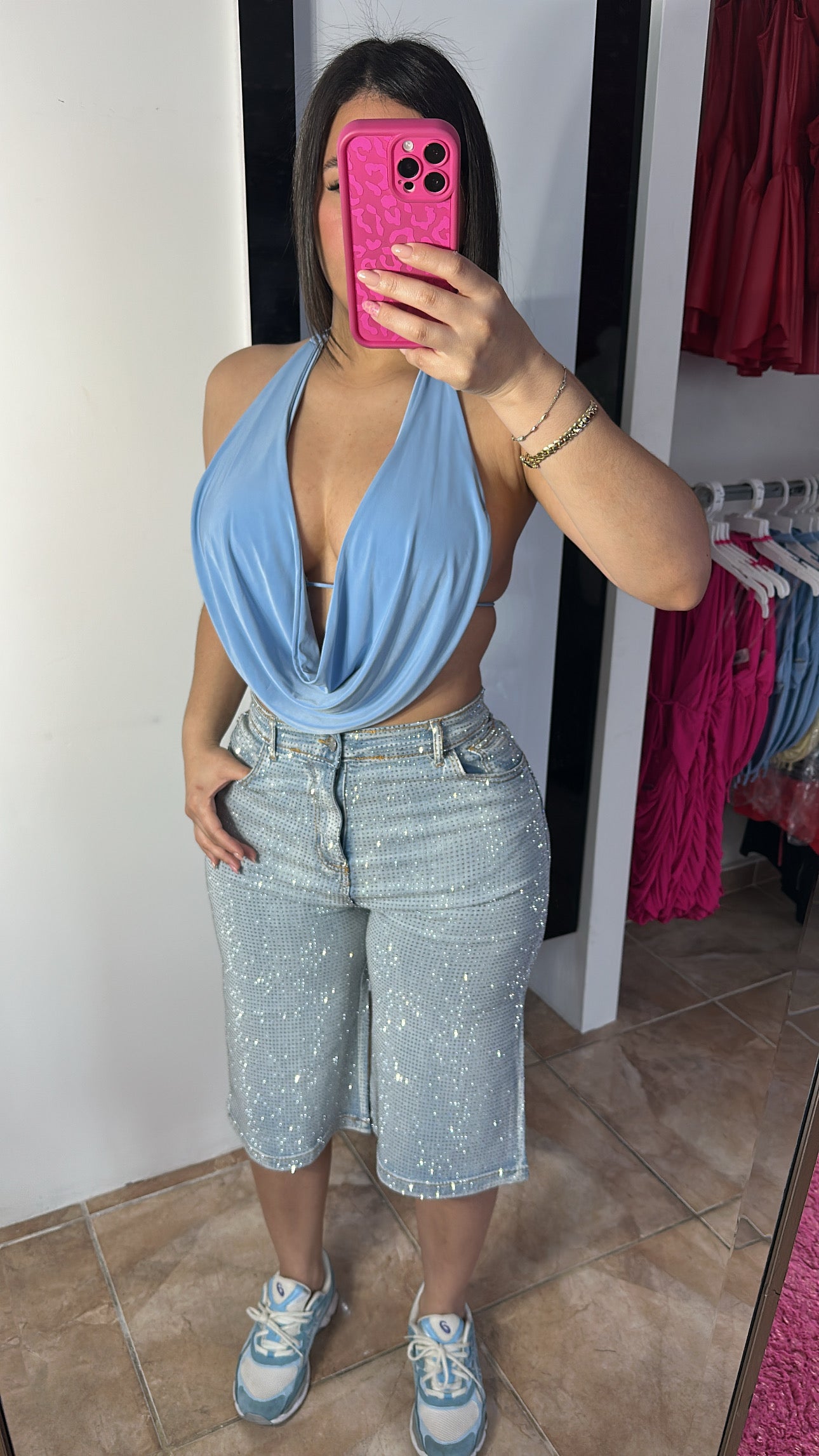 Rhinestone Light Denim Jorts