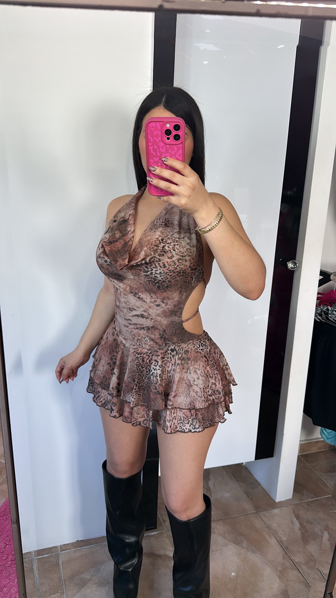 Leopard Print Mini Halter Dress