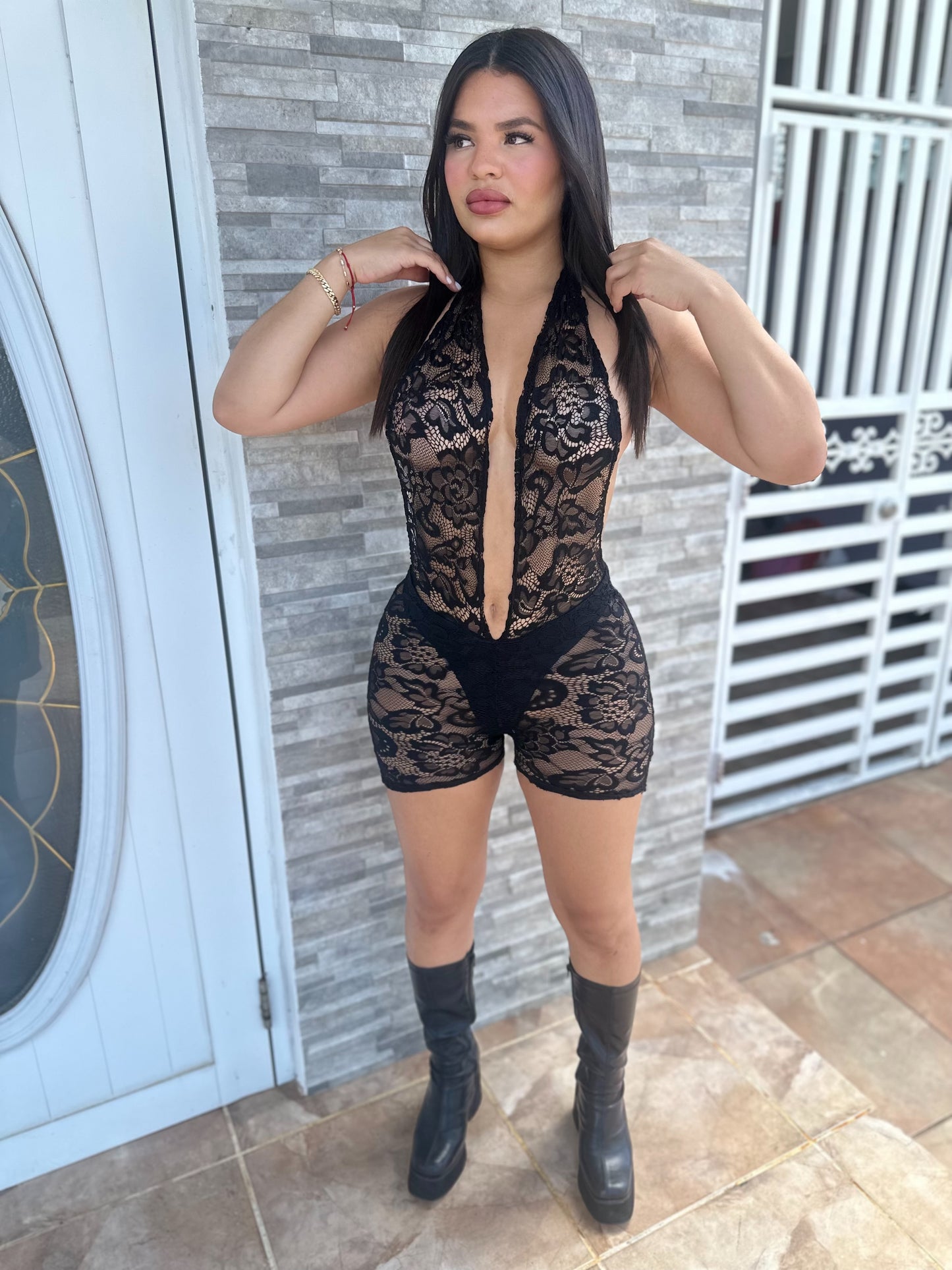 Lace Black Romper
