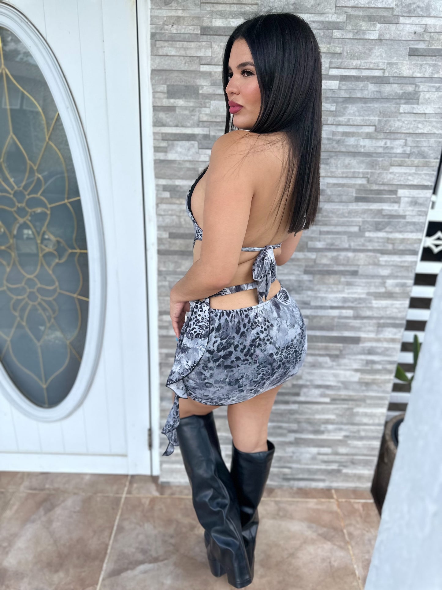 Gray Leopard Mini Dress