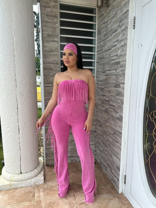 Pinkish Fringe Mineral Jumpsuit