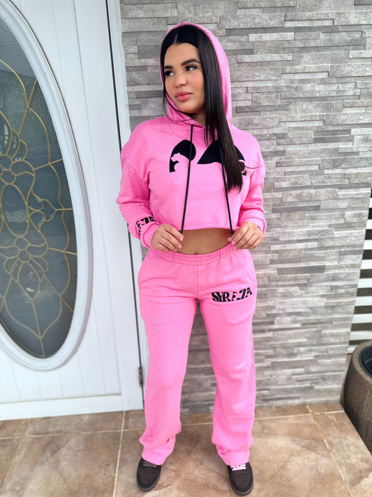 Girlys Pink Hooded Crop Set
