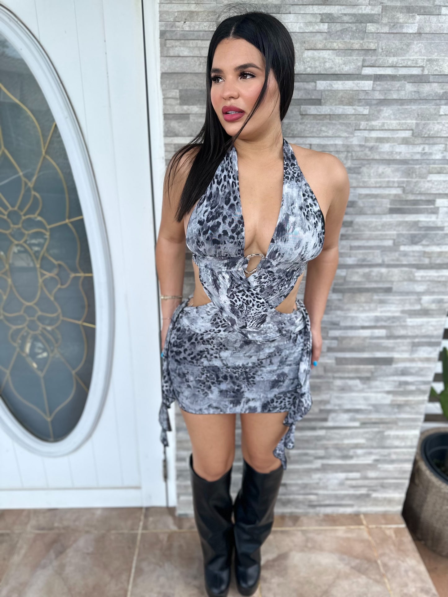 Gray Leopard Mini Dress