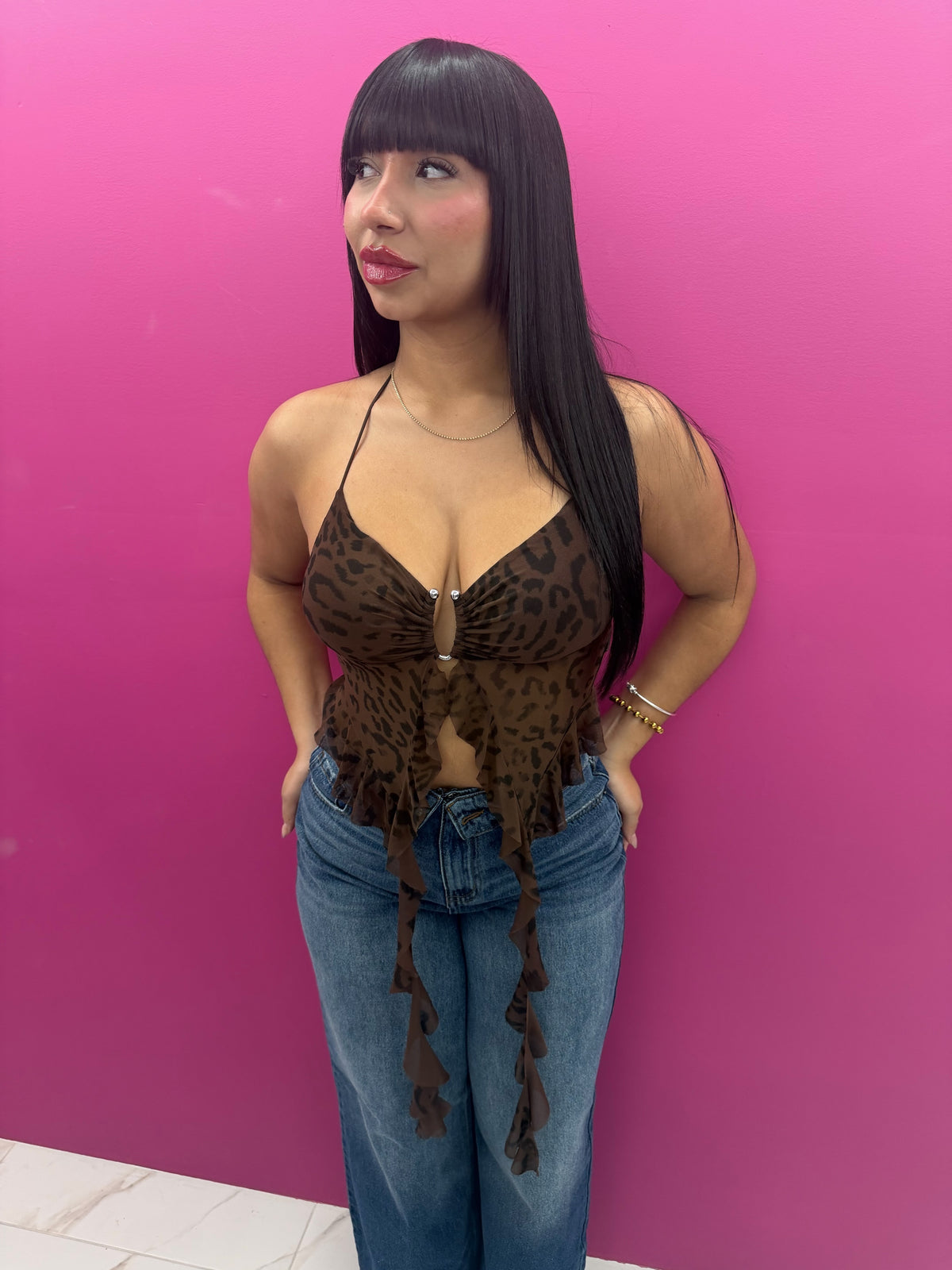 Leopard Mocha Fringe Top