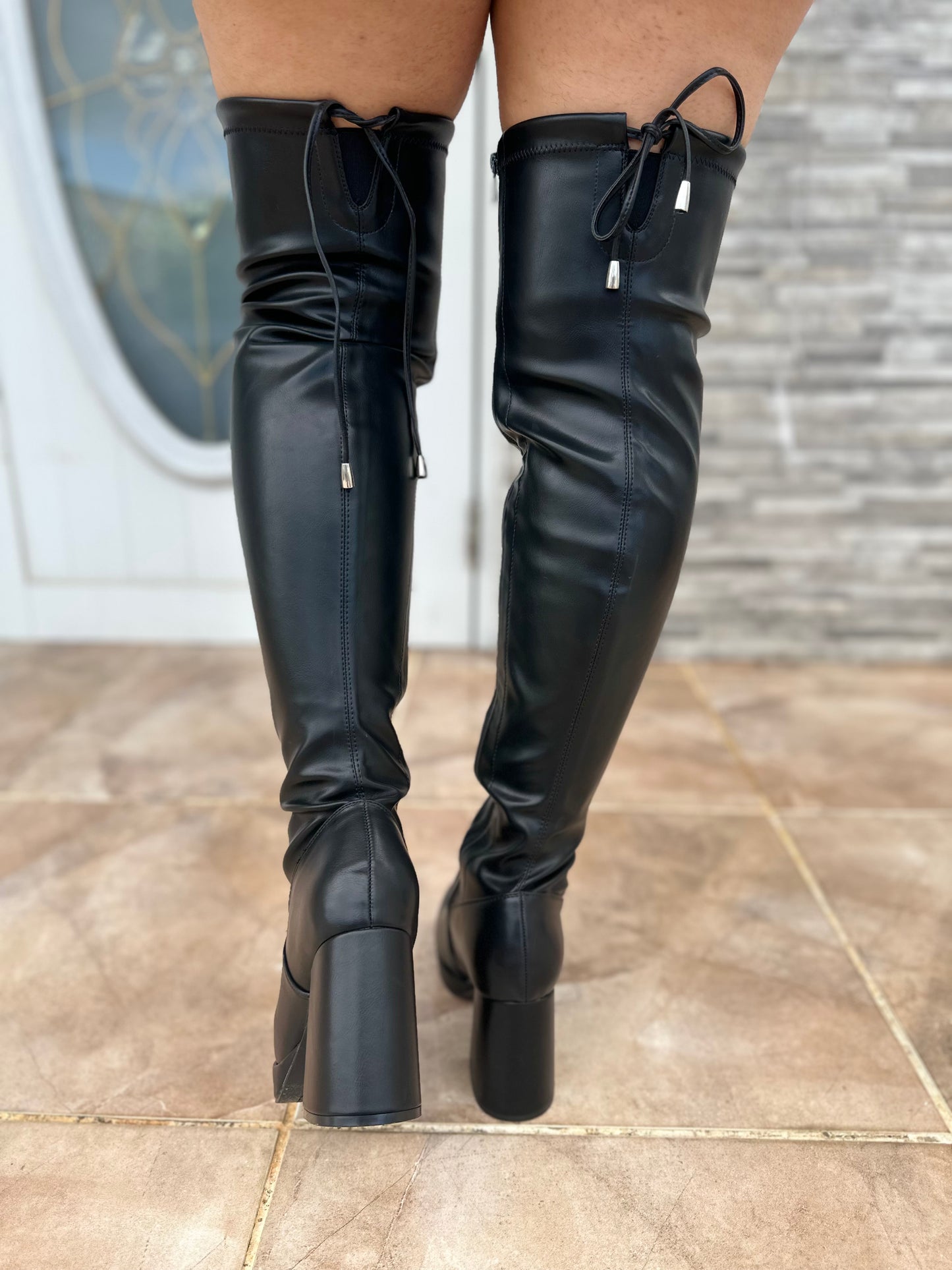 Black Leather Knee High Boots
