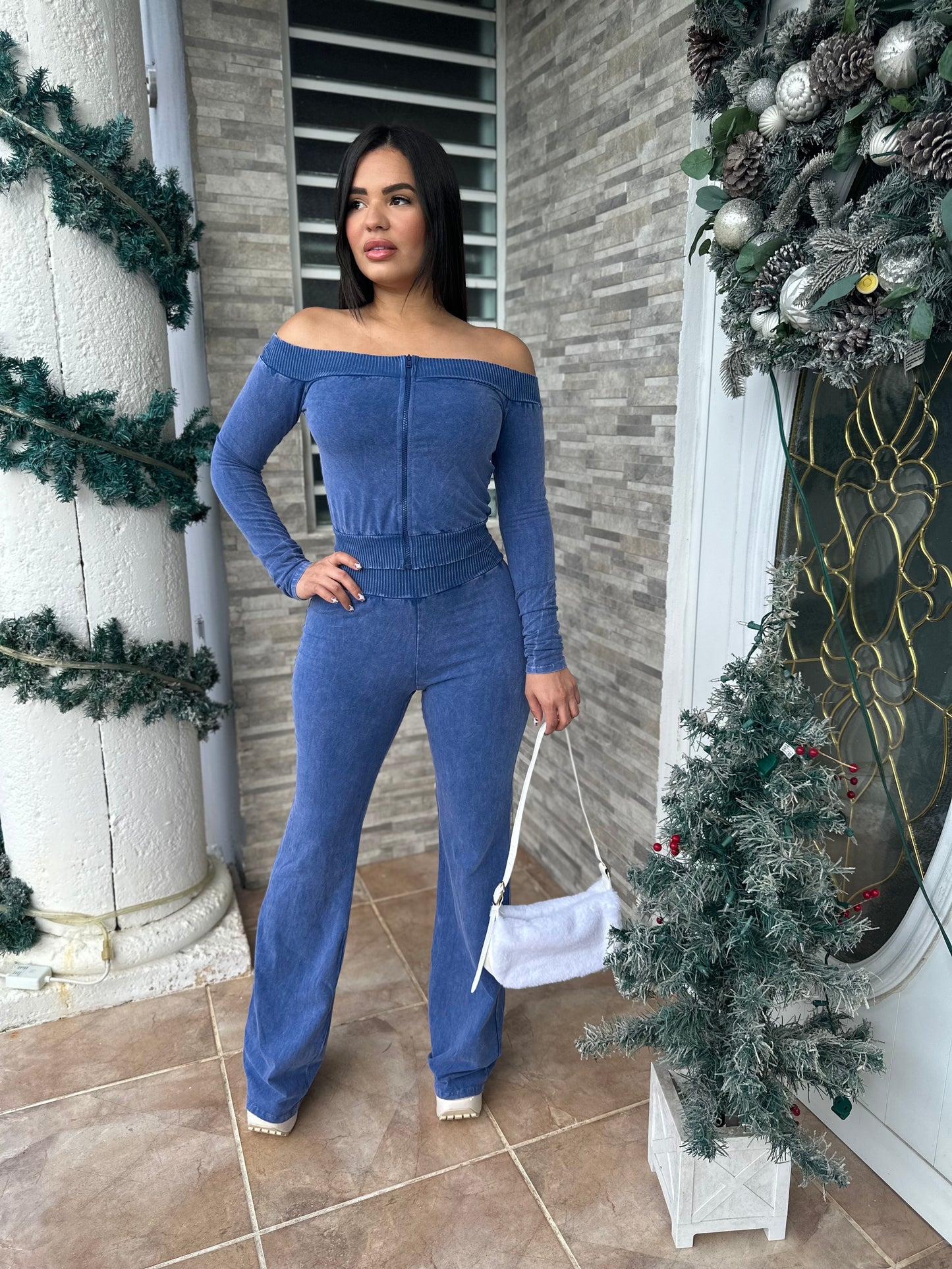 Indigo Off Shoulder Set