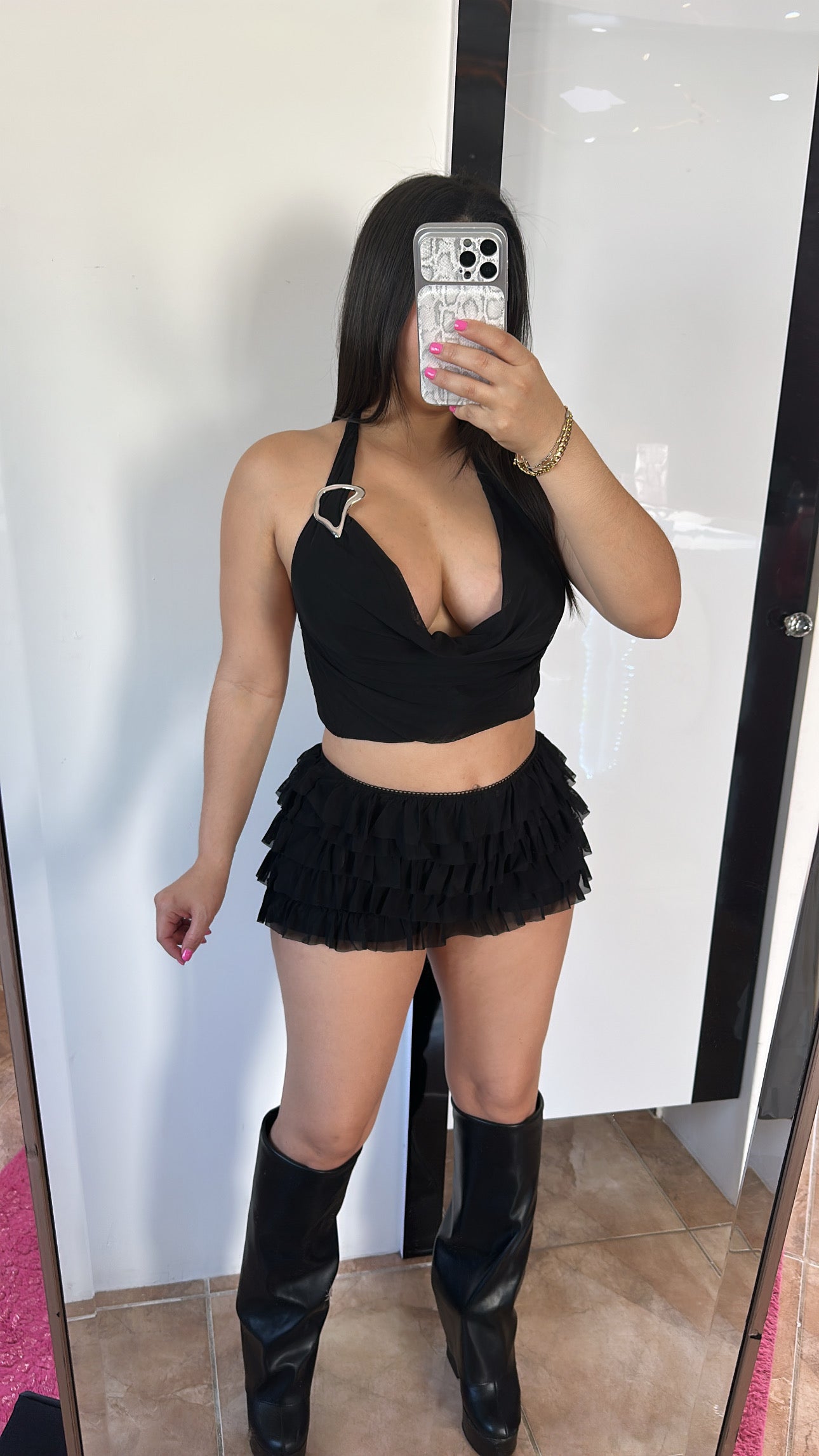 Black Ruffle Short Set