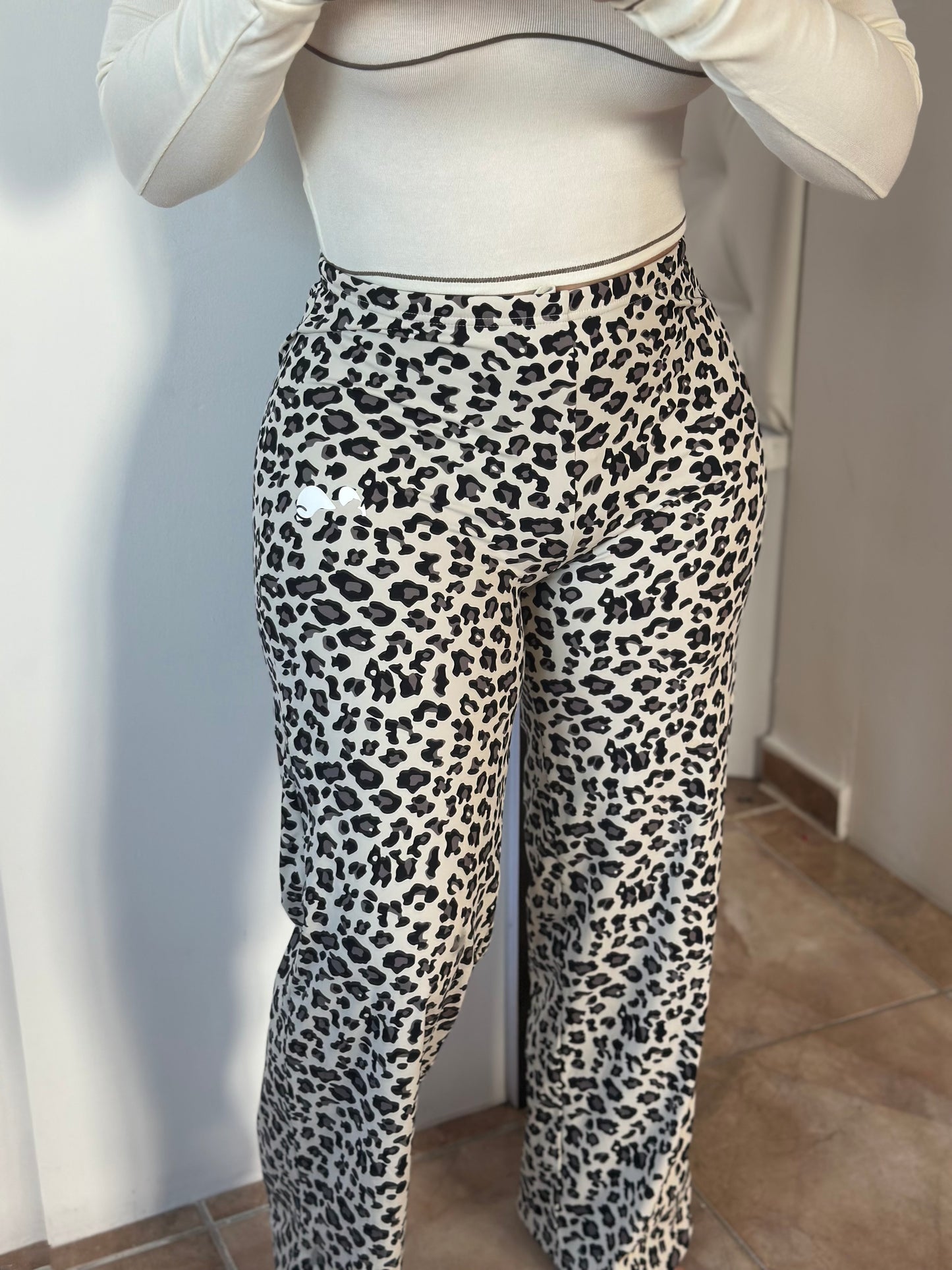 White Combo Leopard Pants