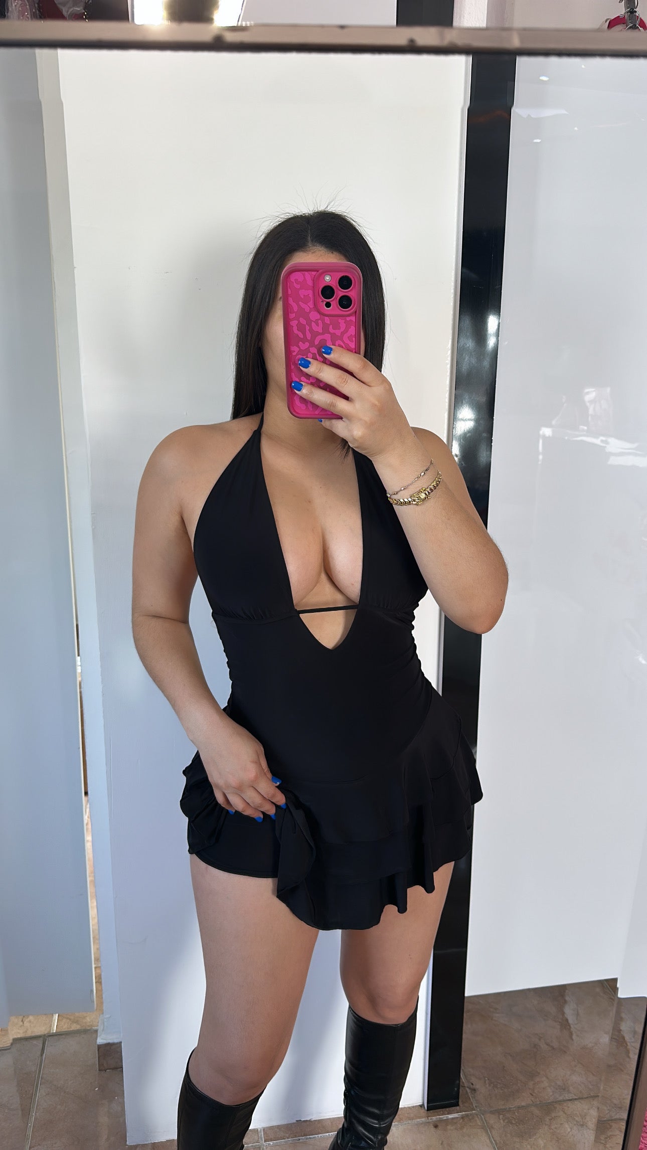 Ruffled Mini Black Dress