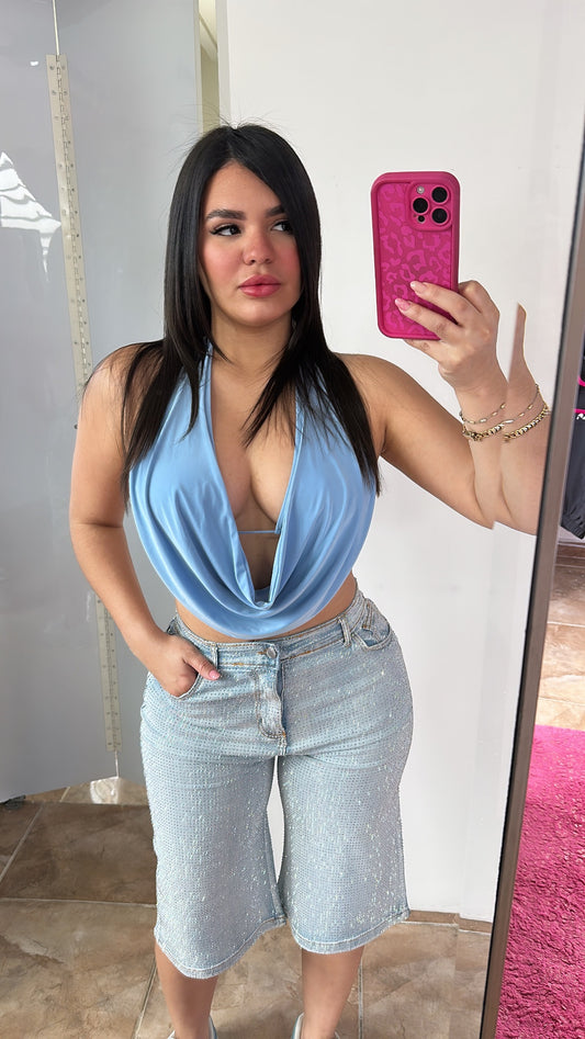 Rhinestone Light Denim Jorts