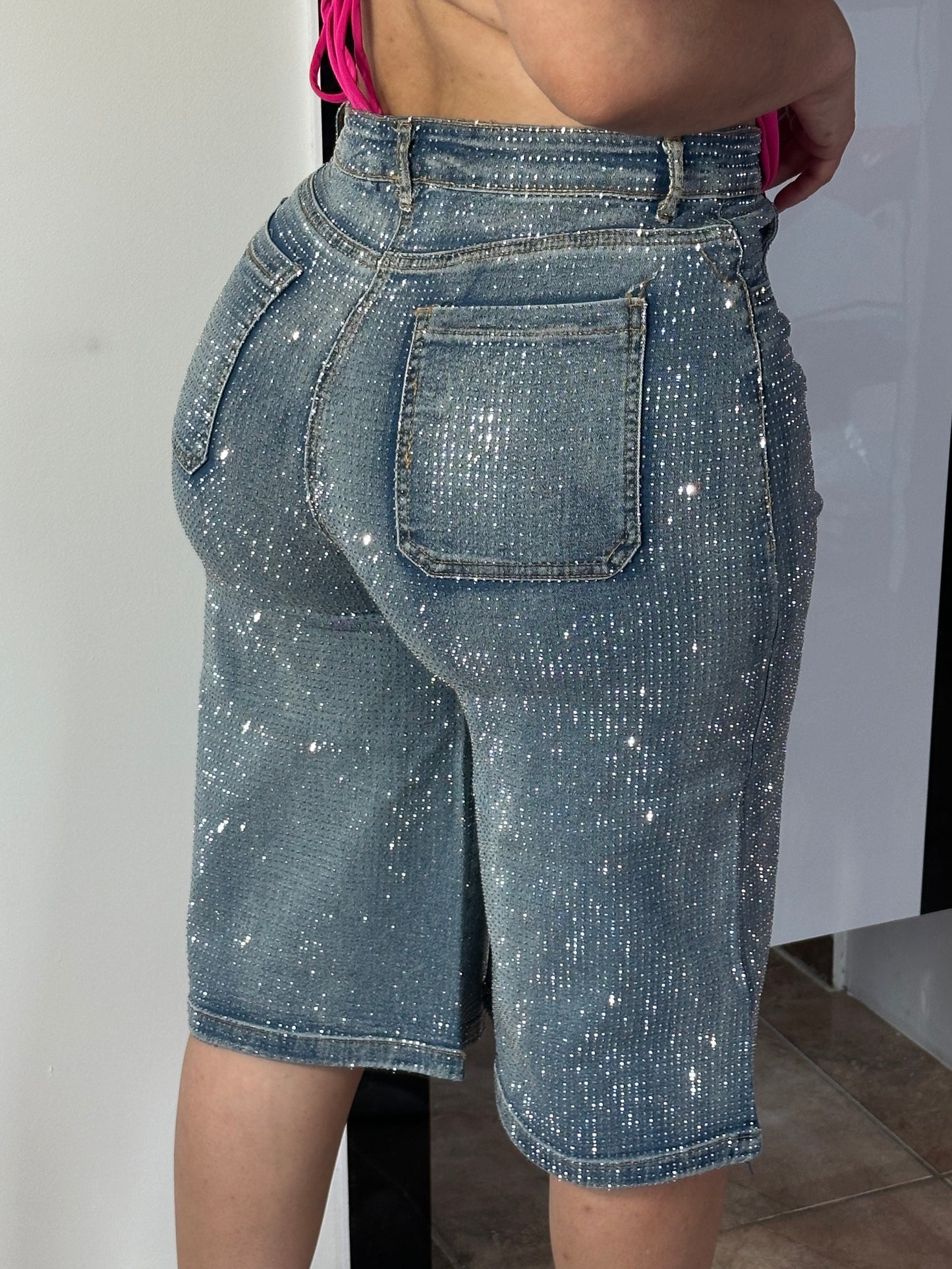 Rhinestone Medium Denim Jorts