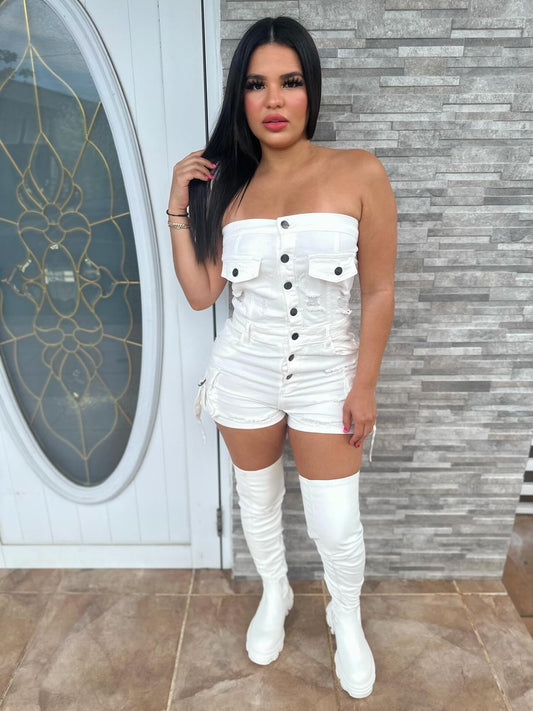 White Denim Romper