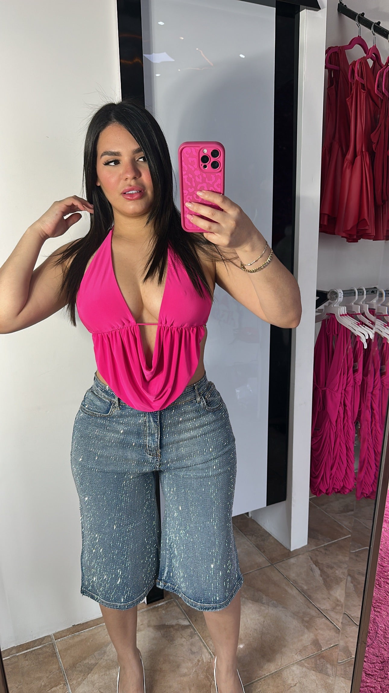 Rhinestone Medium Denim Jorts