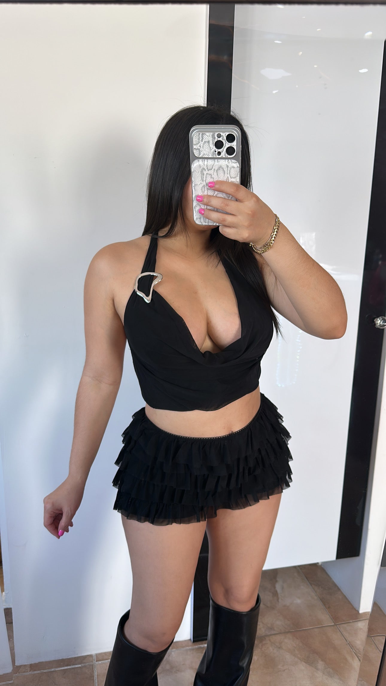 Black Ruffle Short Set