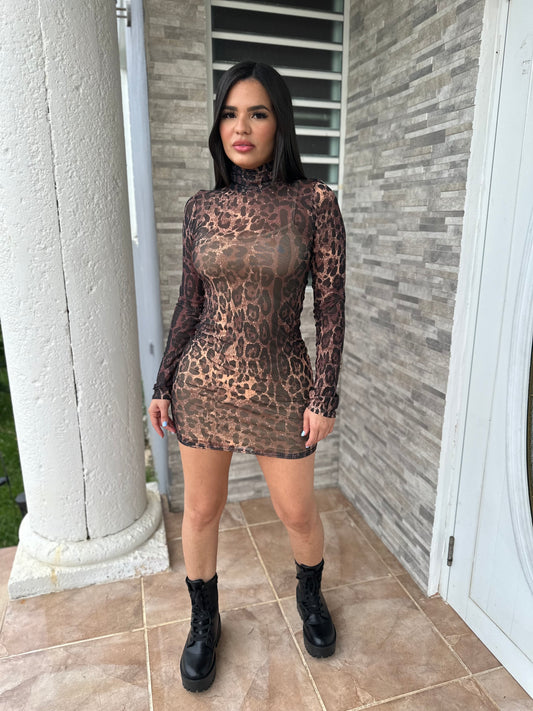 Mini Mesh Leopard Dress