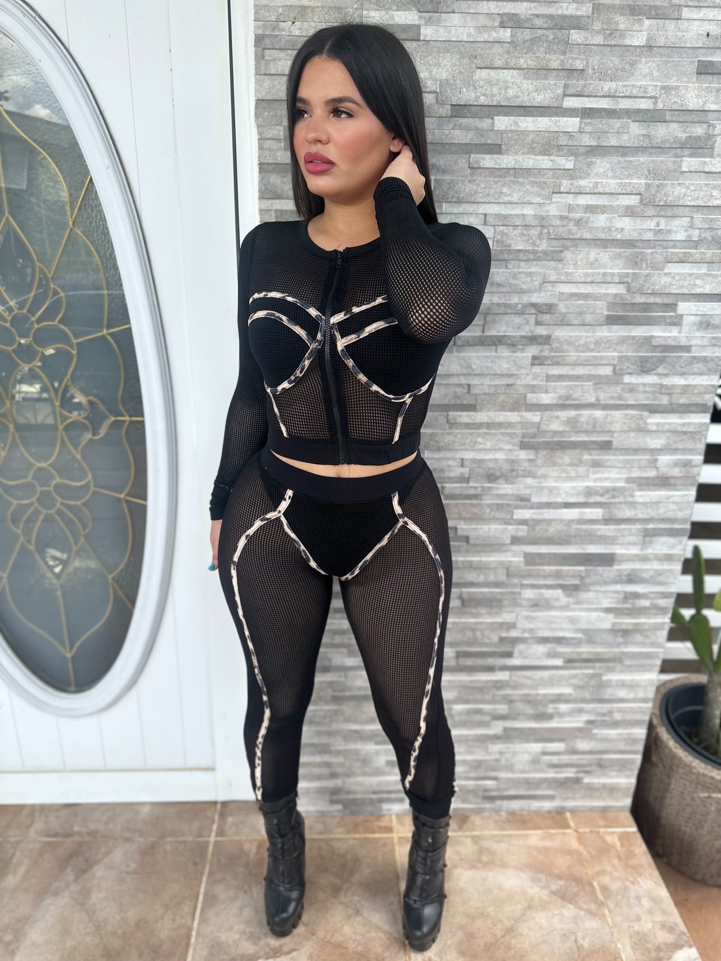 Mesh Leopard Legging Set