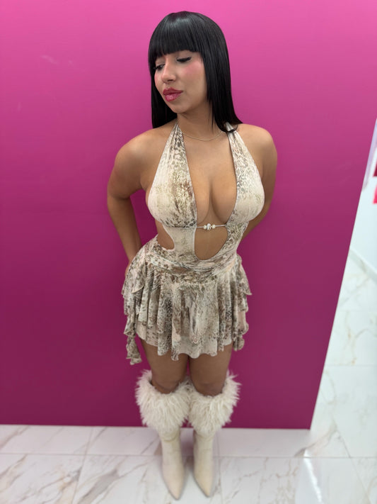 “Snow Leopard” Mini Fringe Dress