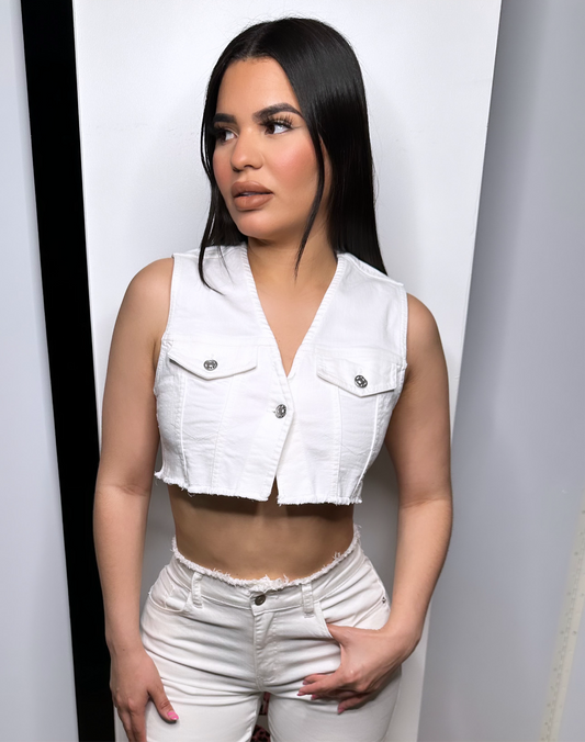 White Denim Crop