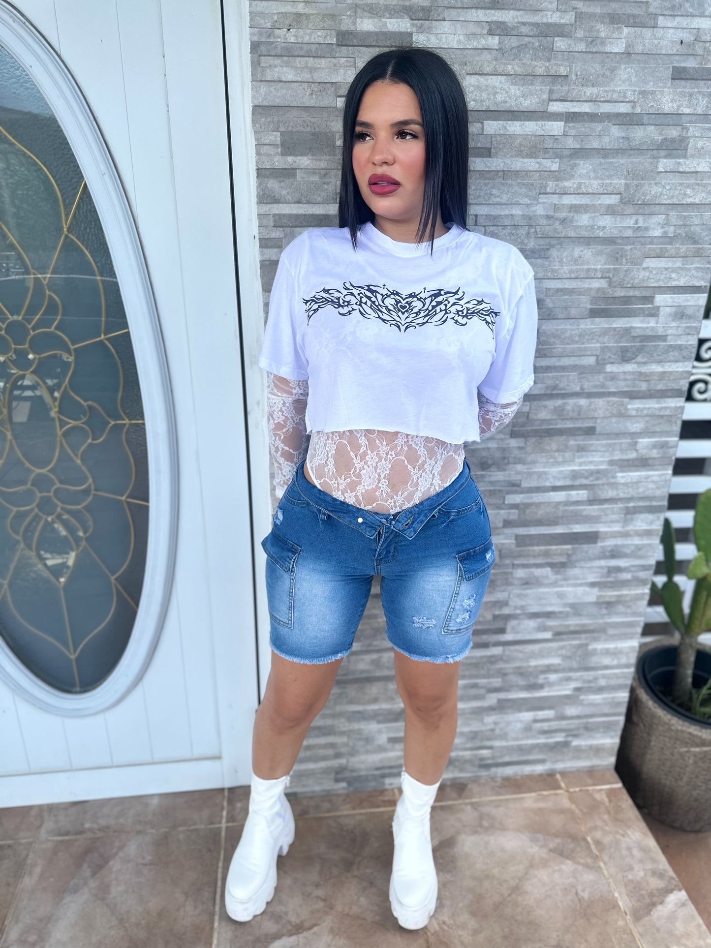 White Mesh & Crop Top